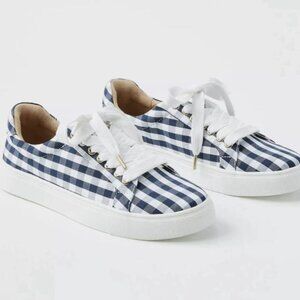 NWT LOFT Women's Blue White Gingham Plaid Sneakers Lace Up Size 6.